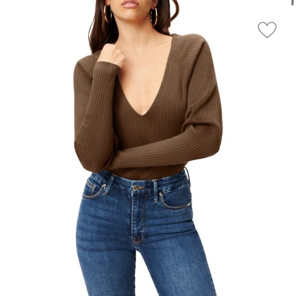 Good American Tops - Good American Plunging V-Neck Rib-Knit Bodysuit